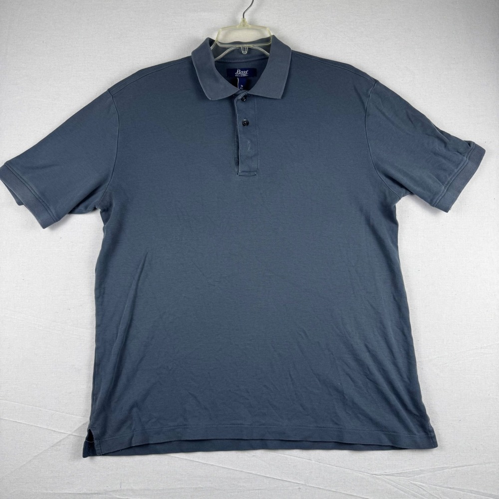 GH Bass & Co Mens Medium Charcoal Gray Blue Cotton Short Sleeve Polo Shirt
